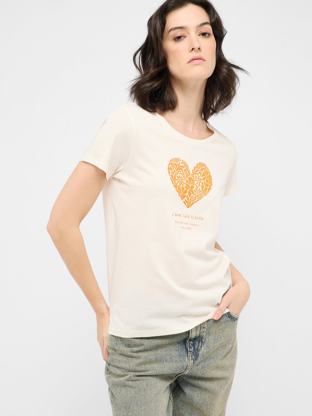 Thumbnail - Mustang T-Shirt Damen Baumwolle weiß bedruckt, XXXL