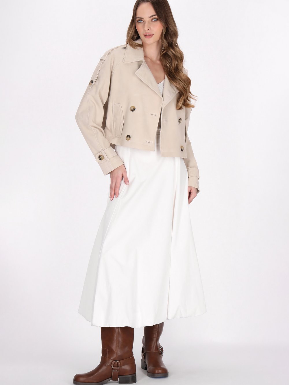 Dreimaster Jacke Damen Leder weiß, M