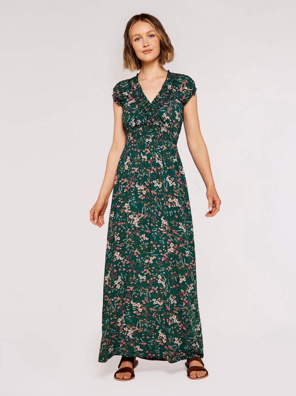 Thumbnail - Apricot Maxikleid Damen Viskose grün gemustert, 42