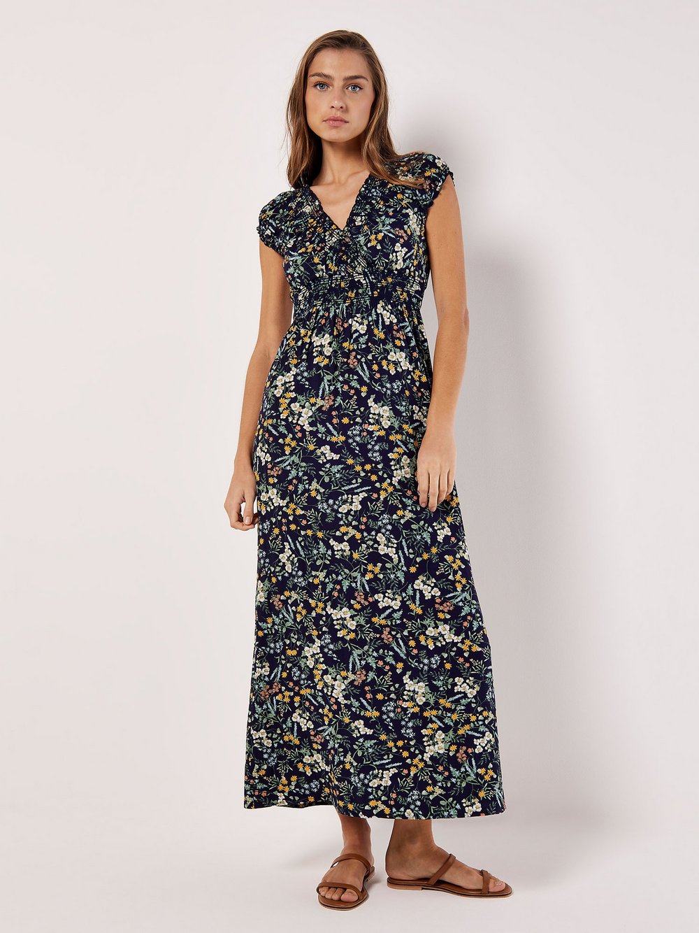 Apricot Maxikleid Damen Viskose blau gemustert, 34