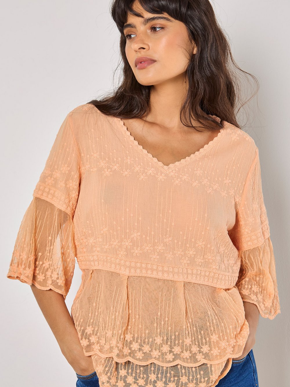 Apricot Bluse Damen Baumwolle orange gemustert, 36-38