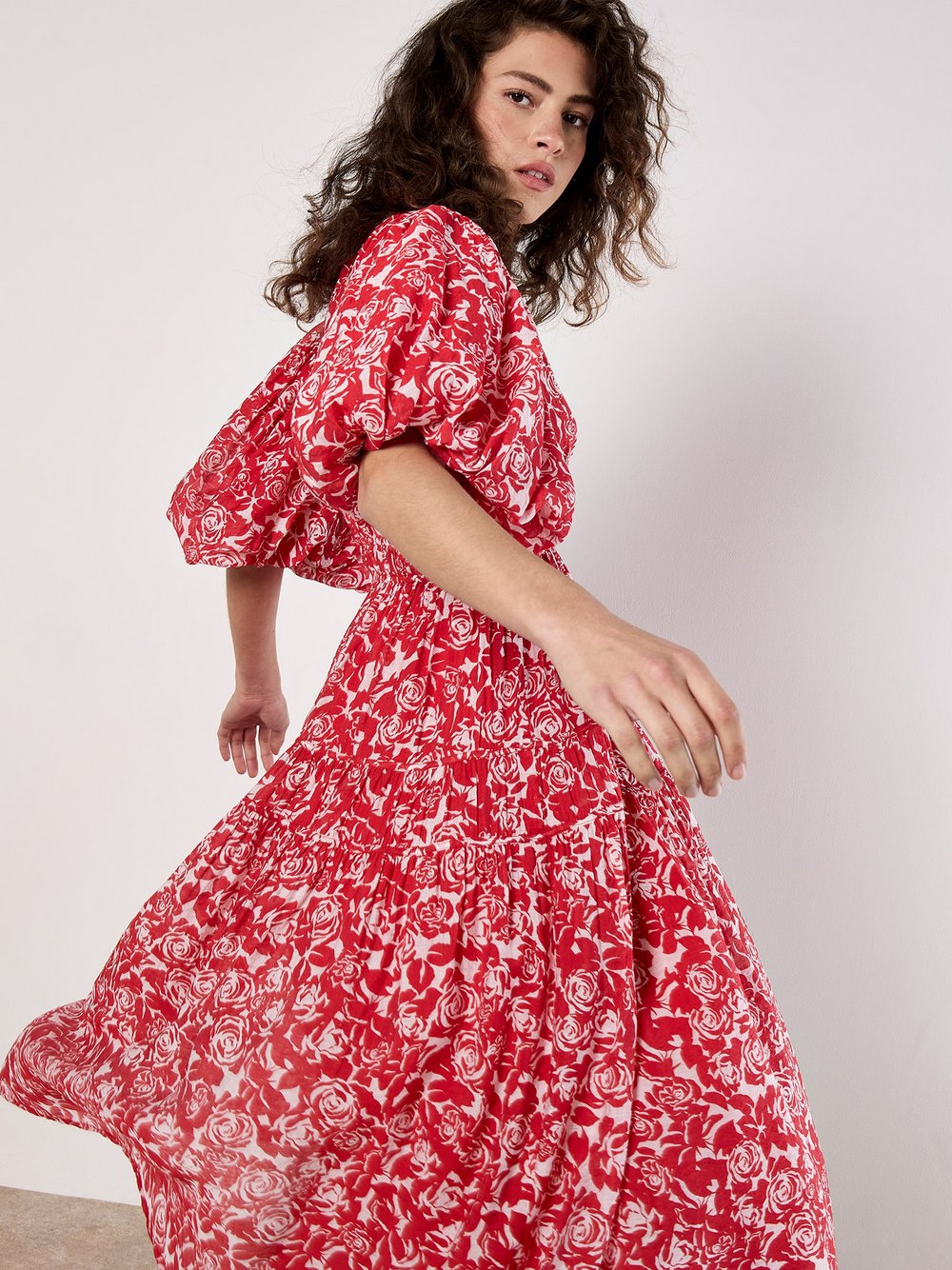 Thumbnail - Apricot Midikleid Damen Viskose rot gemustert, 38