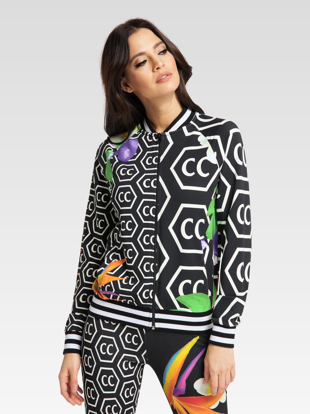 Carlo Colucci Sweatjacke  Damen Baumwolle schwarz gemustert, 34