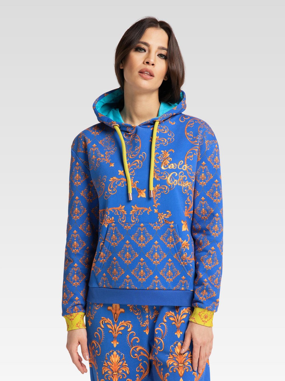 Carlo Colucci Hoodie ohne Reißverschluss  Damen Baumwolle blau gemustert, 34