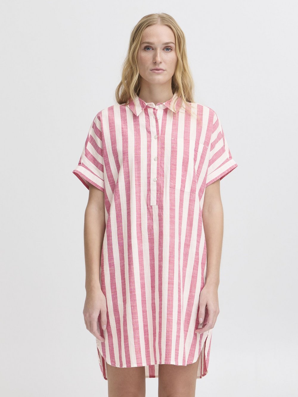 Ichi Blusenkleid Damen Baumwolle rosa gestreift, 38