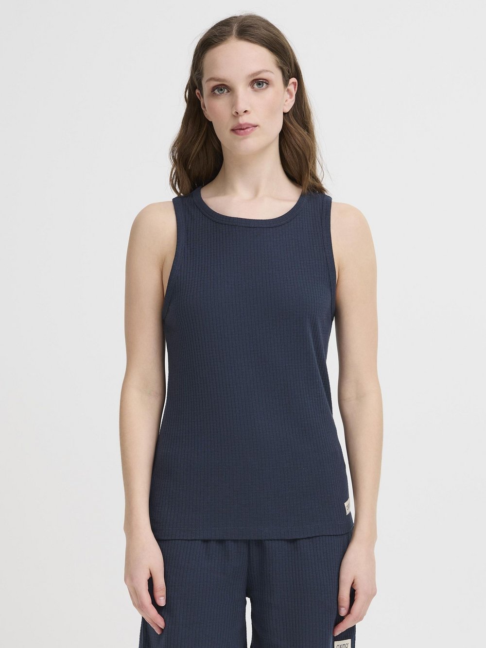 Thumbnail - OXMO Shirttop Damen Baumwolle blau strukturiert, XL