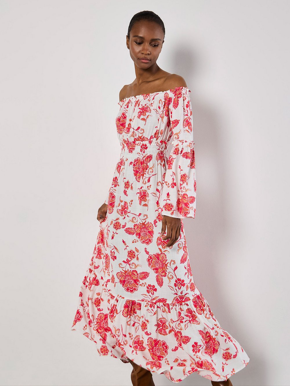 Apricot Maxikleid Damen Viskose rot gemustert, 34