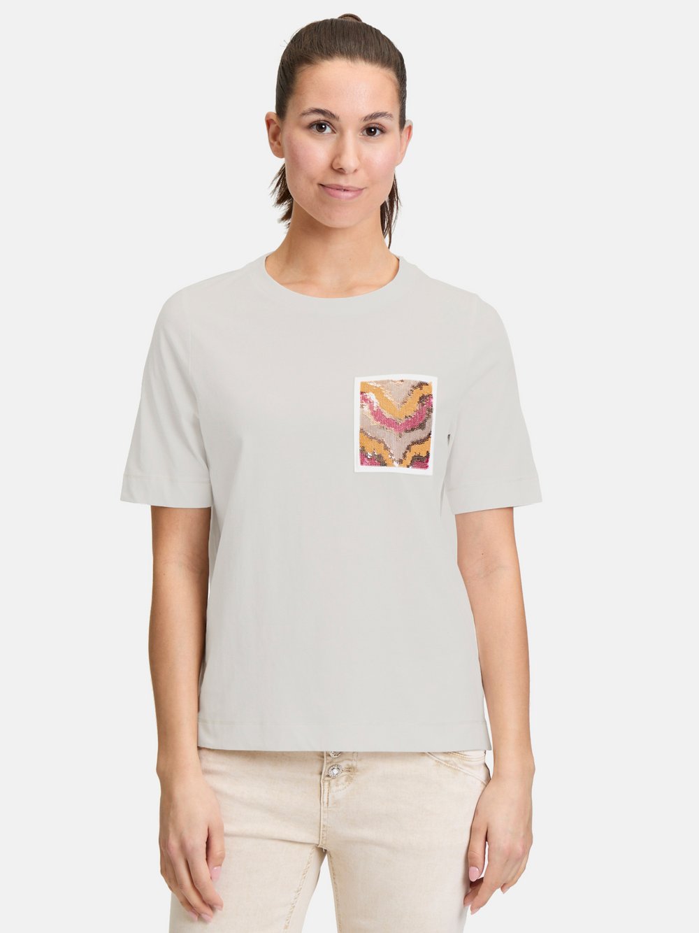 Cartoon Halbarm-Shirt Damen Baumwolle weiß bedruckt, 42