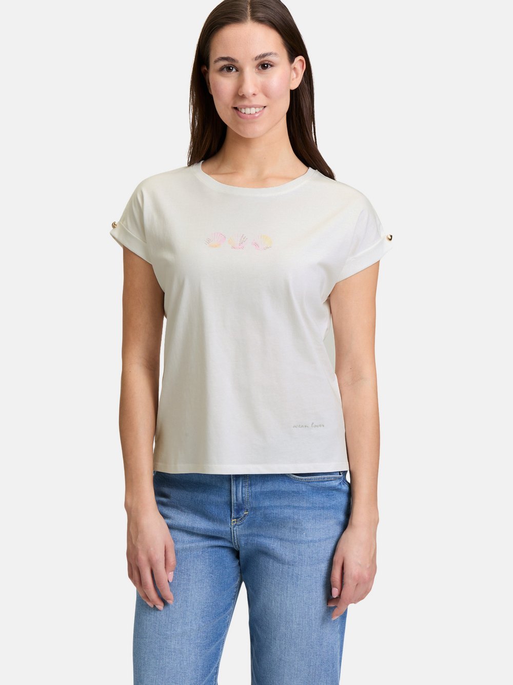 Cartoon Printshirt Damen Baumwolle weiß bedruckt, 44