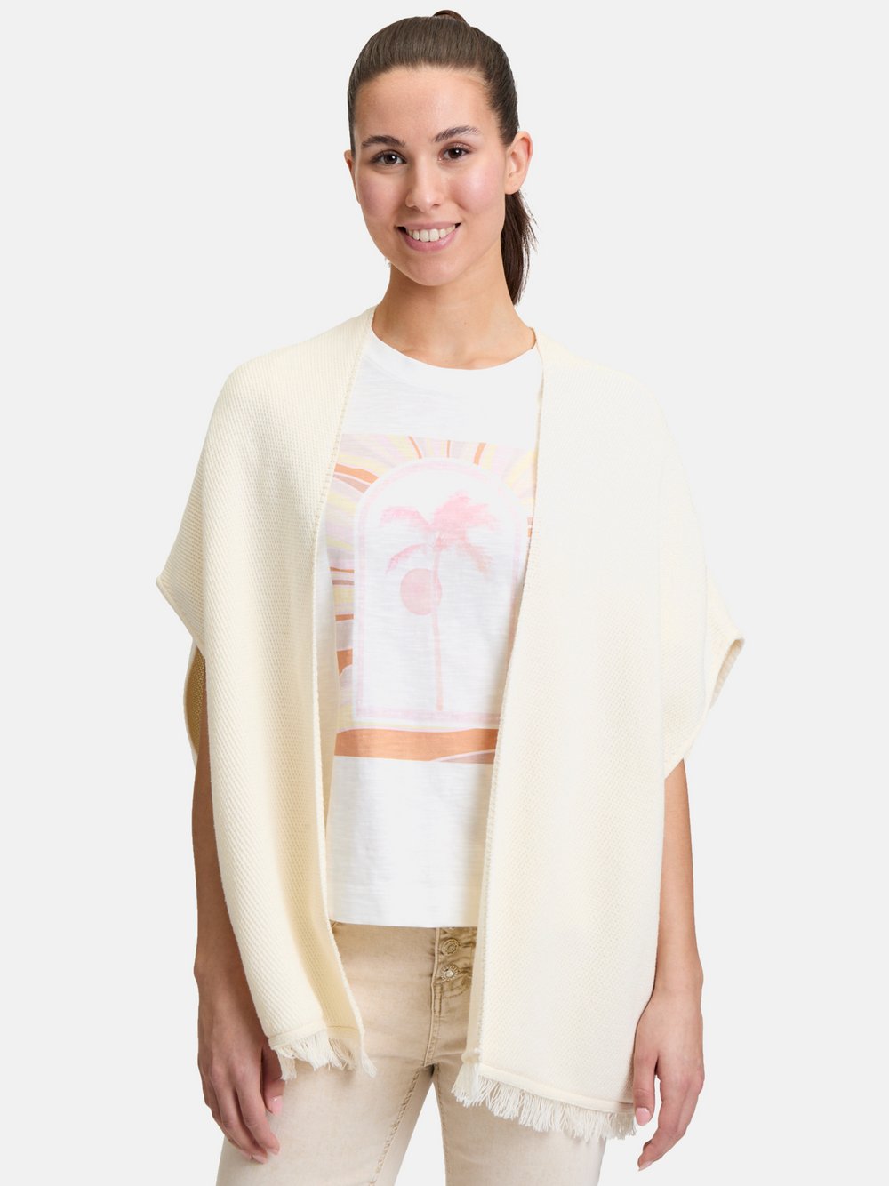 Cartoon Strick-Poncho Damen Baumwolle weiß bedruckt, S