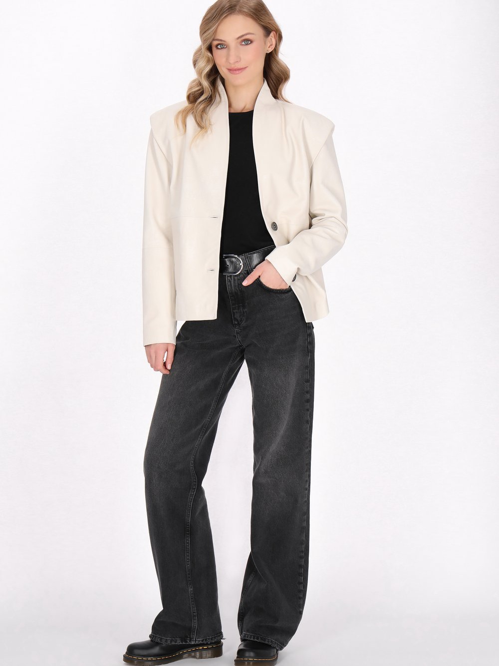 Dreimaster Jacke Damen Leder weiß, XL