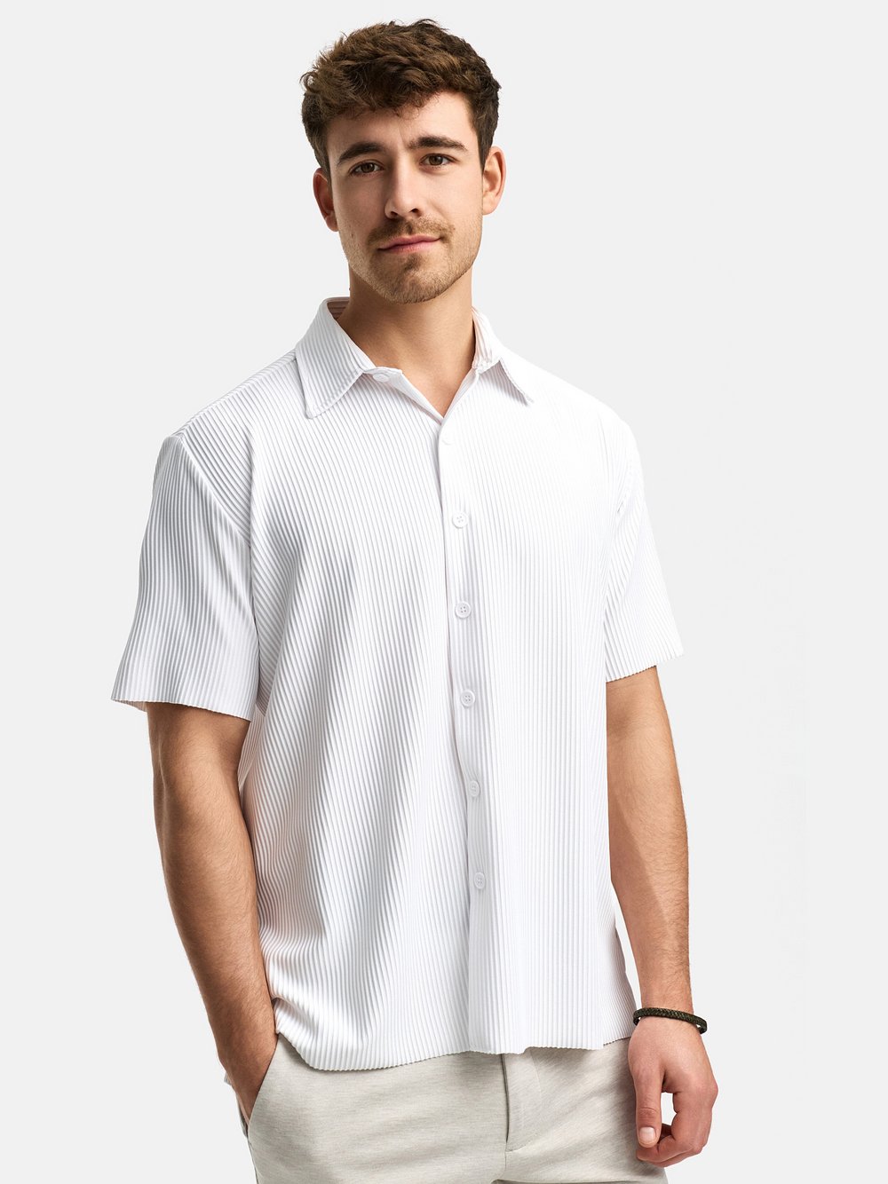 Indicode Hemd Kurzarm Herren Regular Fit weiß gestreift, S