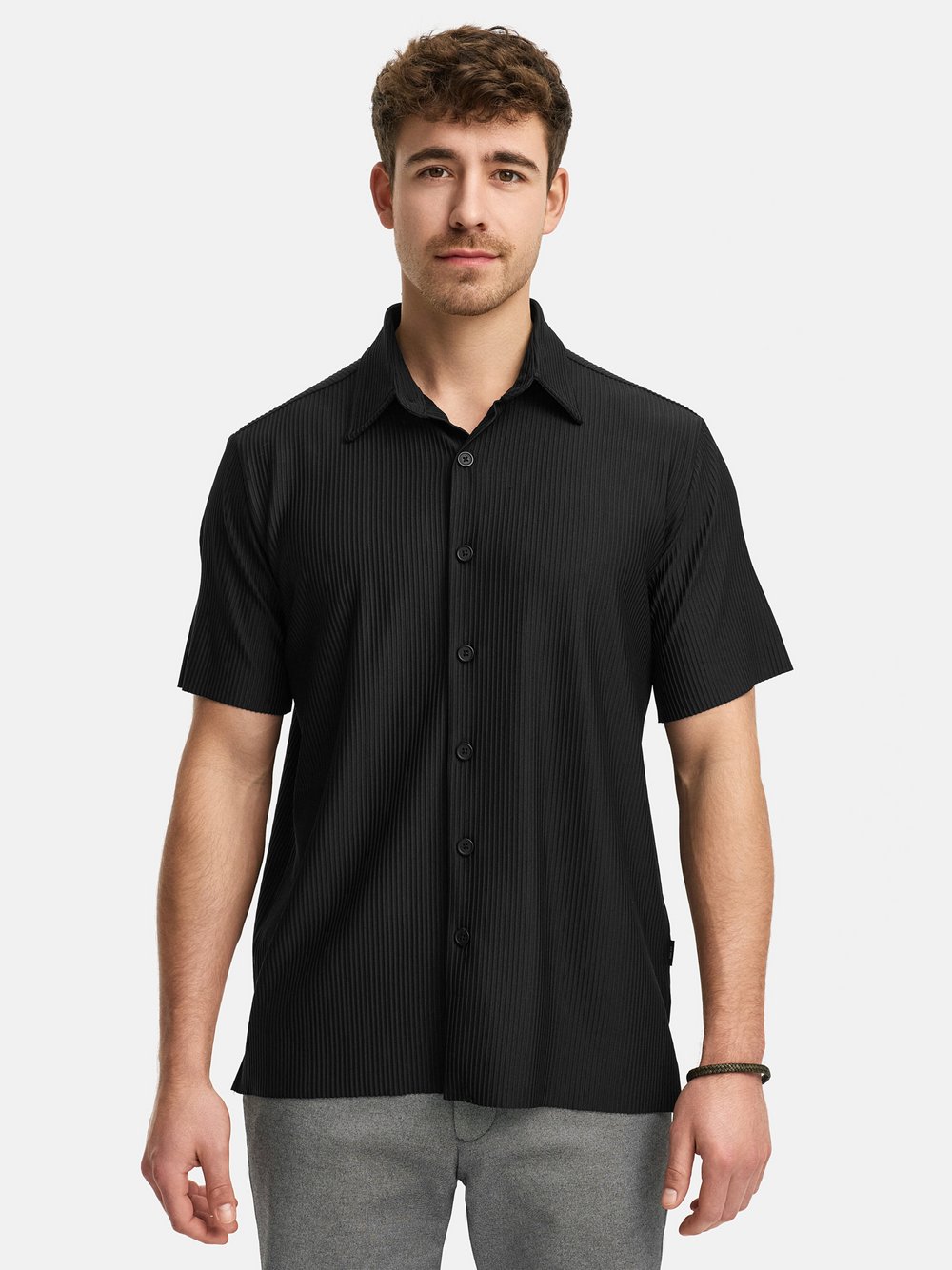 Indicode Hemd Kurzarm Herren Regular Fit schwarz gestreift, M