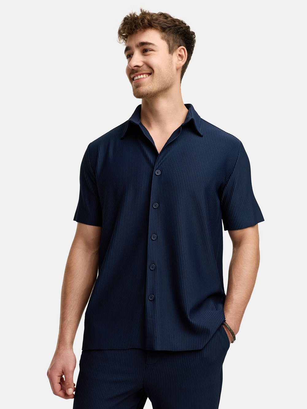 Indicode Hemd Kurzarm Herren Regular Fit blau gestreift, S