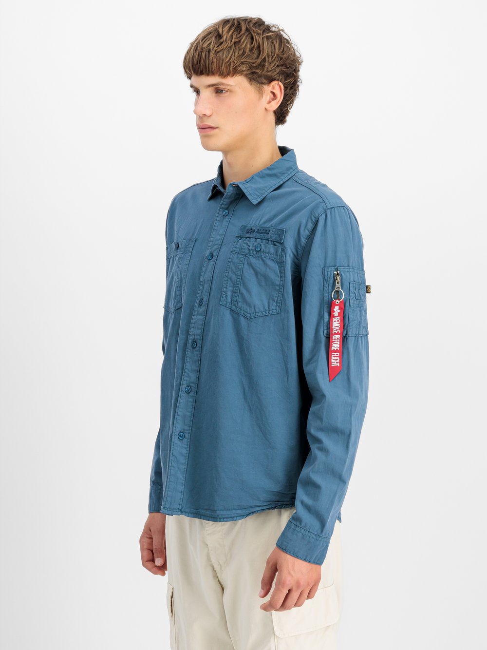 Alpha Industries Hemd Herren Baumwolle blau bedruckt, L