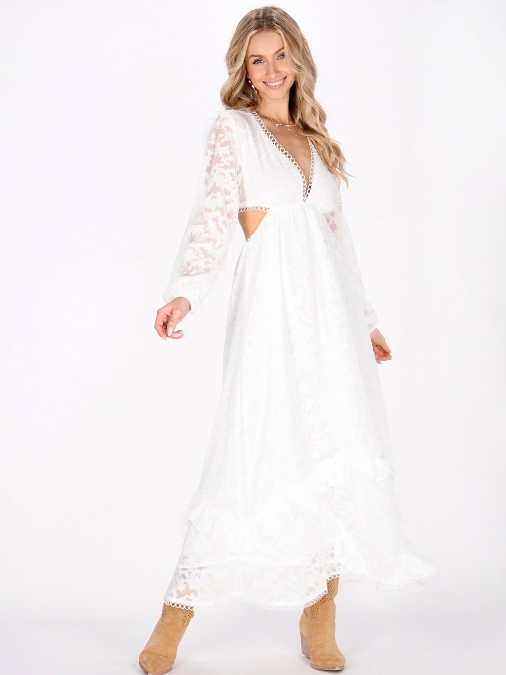 IZIA Kleid Damen weiß strukturiert, L