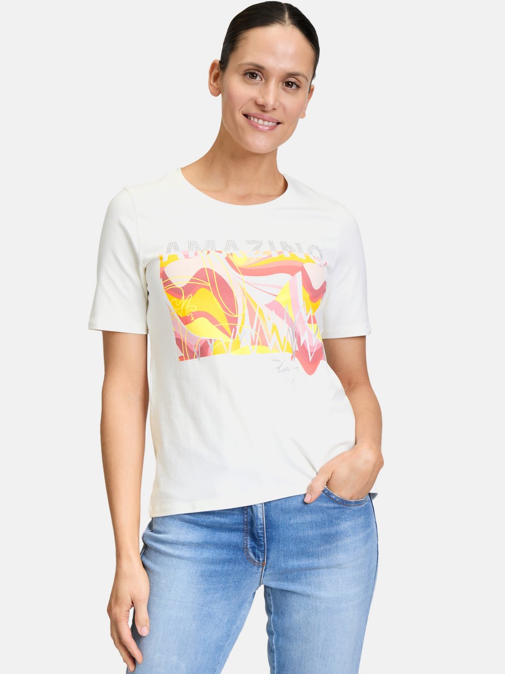 Betty Barclay Basic Shirt Damen Baumwolle weiß bedruckt, 40