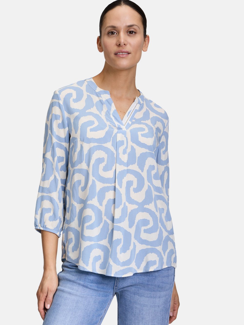 Cartoon Blusenshirt Damen Viskose weiß gemustert, 44