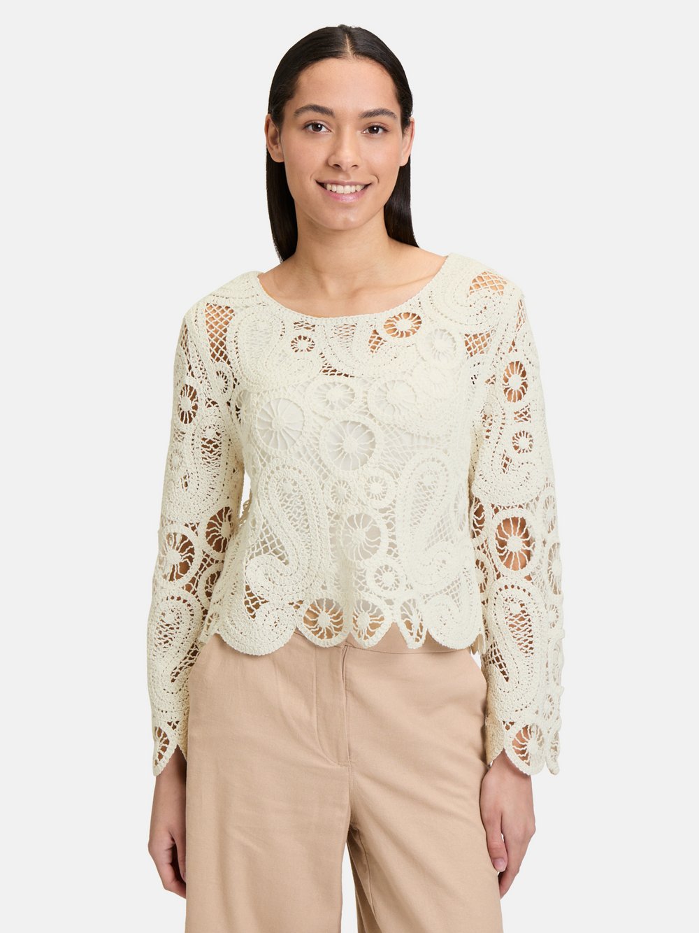 Betty Barclay Lochstrick-Pullover Damen Baumwolle weiß gemustert, 40
