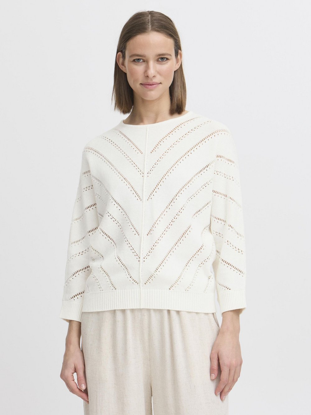 B.Young Pullover Damen Baumwolle weiß strukturiert, XL