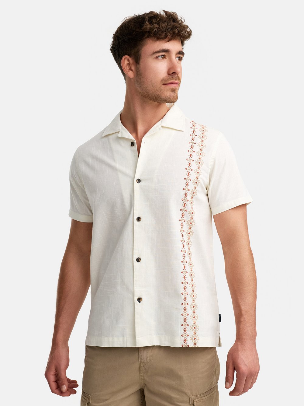 Indicode Hemd Kurzarm Herren Regular Fit Leinen weiß bedruckt, S