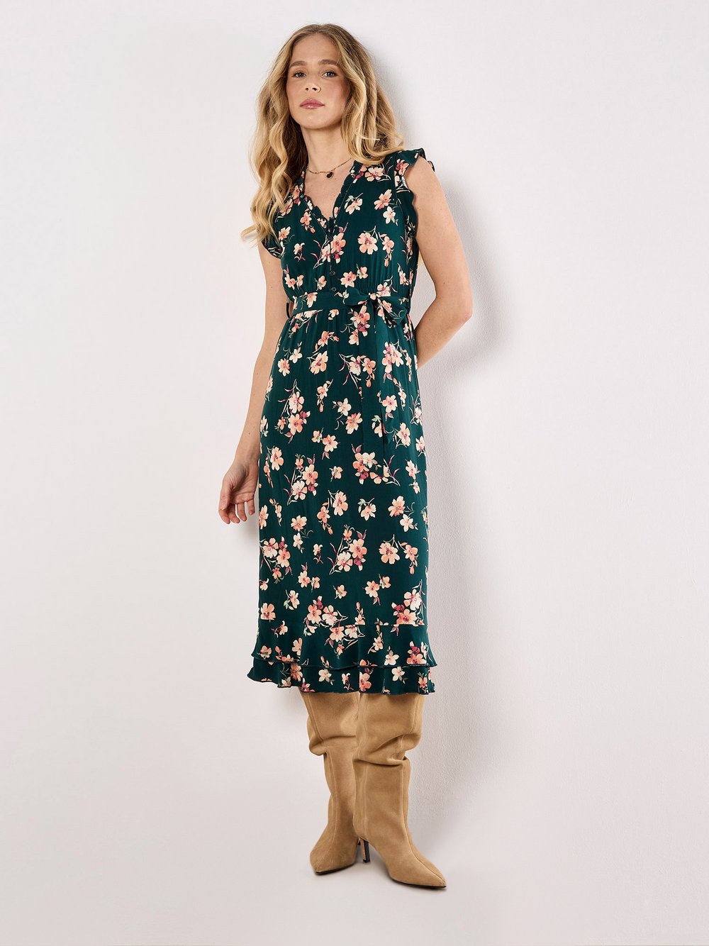 Thumbnail - Apricot Midikleid Damen Viskose grün gemustert, 42