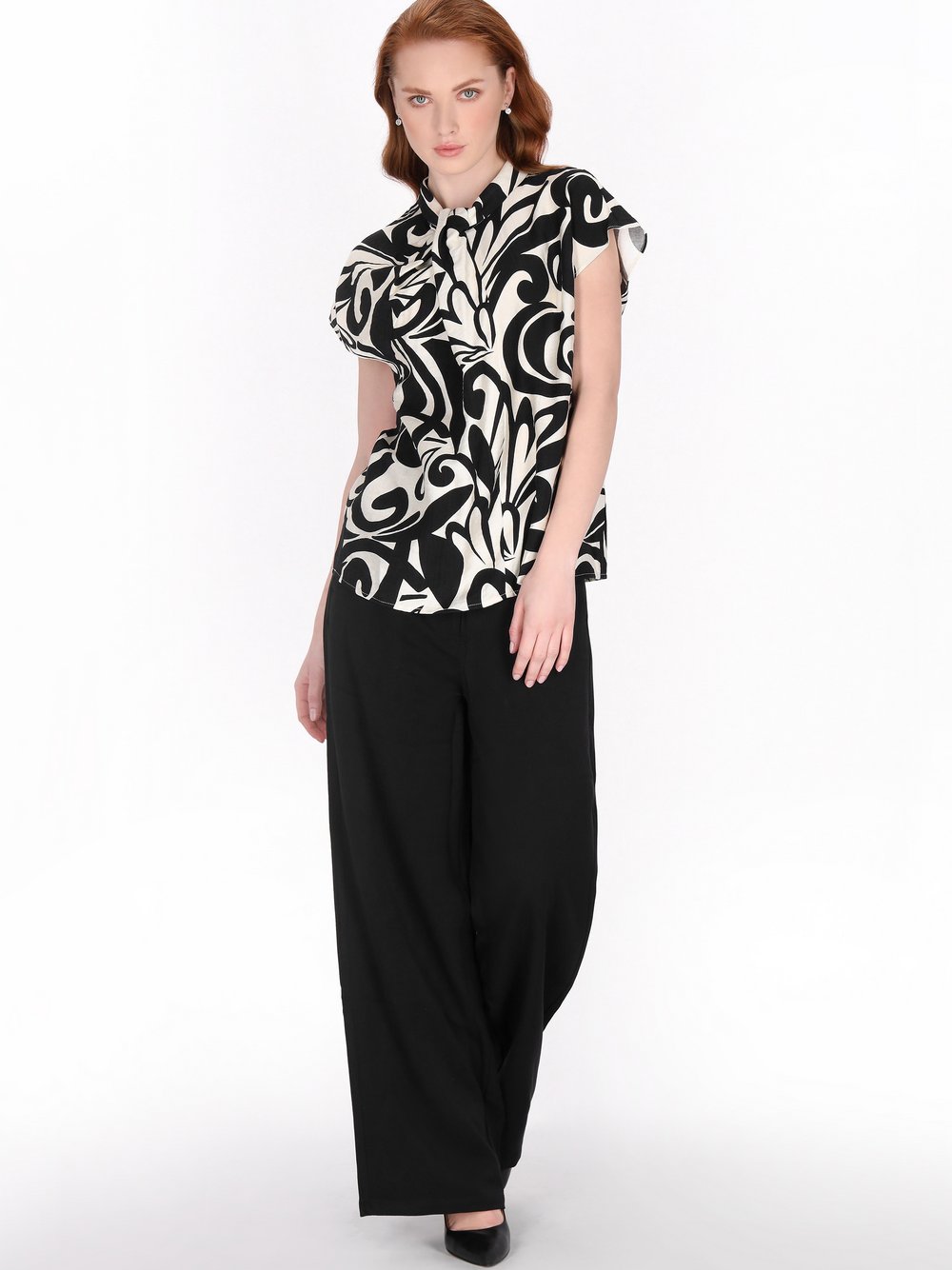 Dreimaster Bluse Damen Viskose schwarz gemustert, L