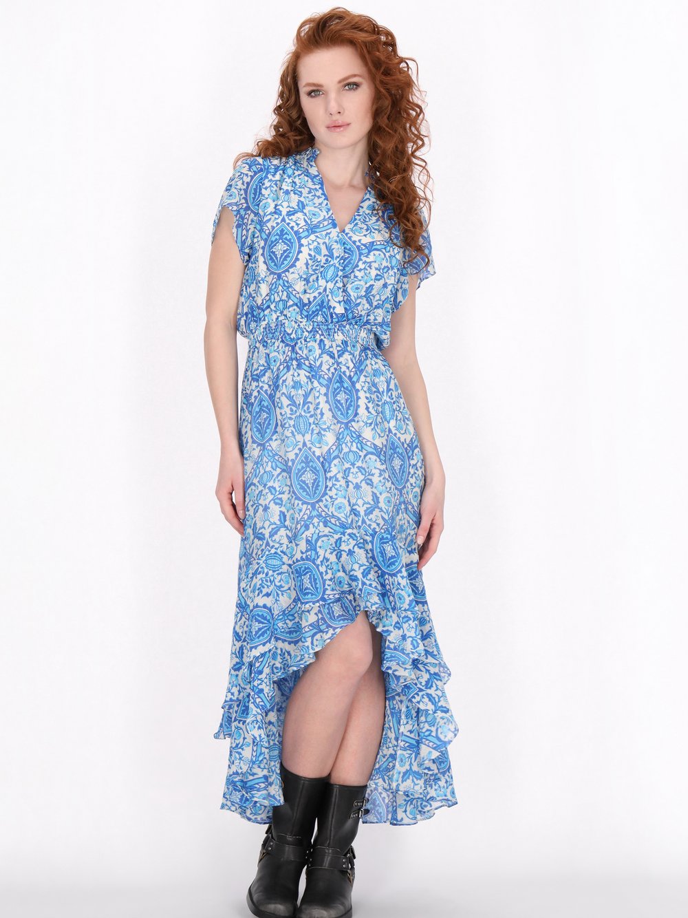 Dreimaster Kleid Damen Viskose grün bedruckt, M