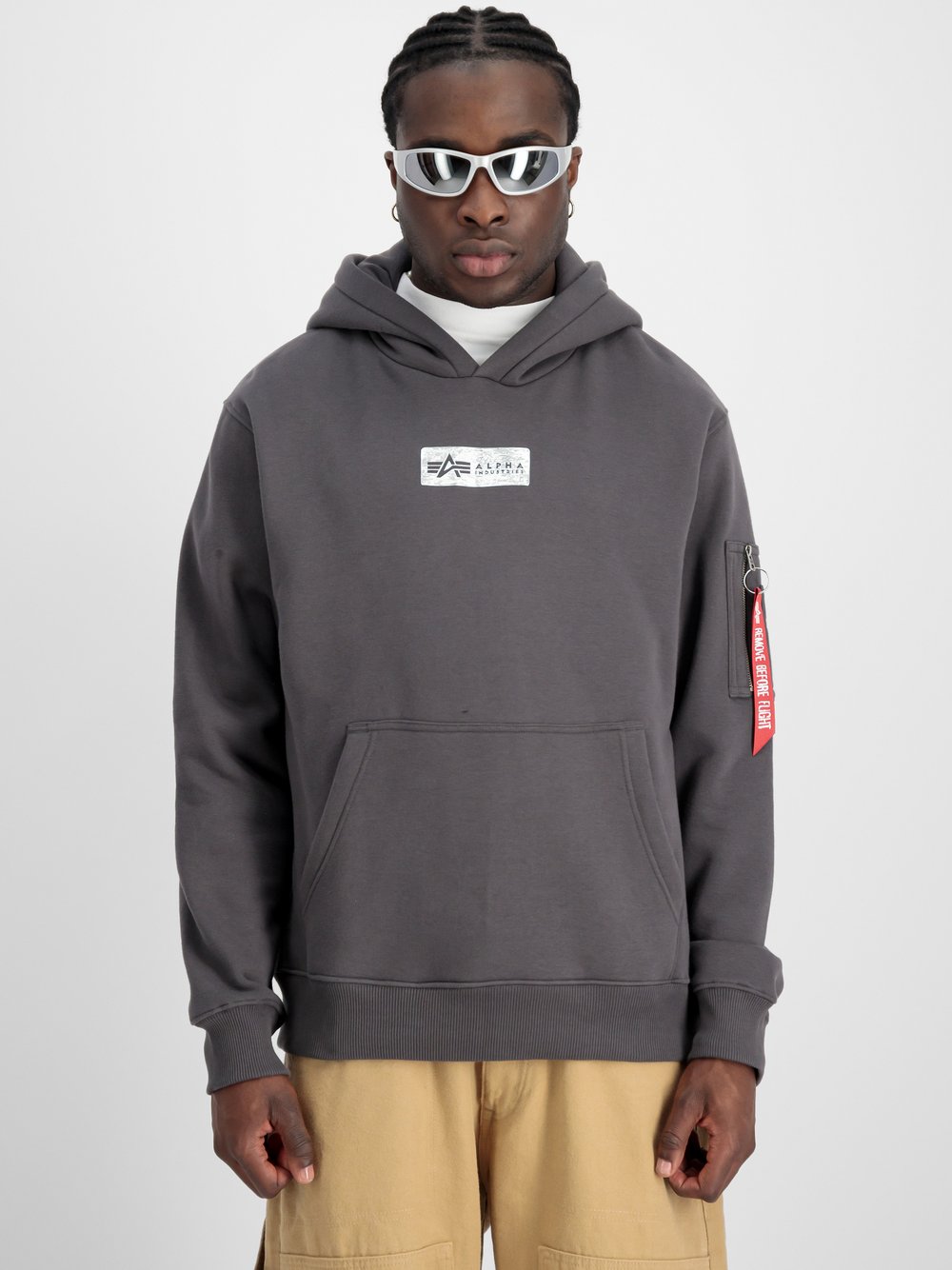 Alpha Industries Kapuzensweatshirt Herren grau bedruckt, L