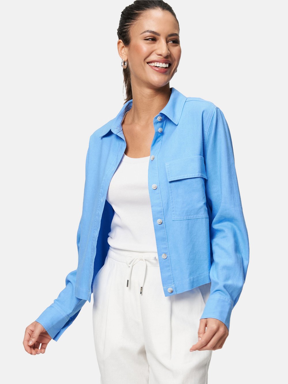 zero Hemdbluse Damen Leinen blau, 34