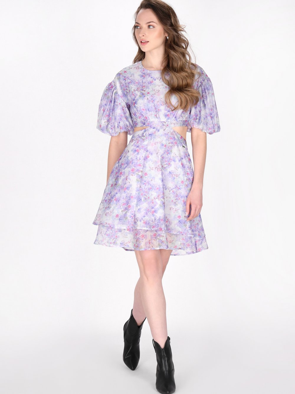 Dreimaster Kleid Damen Viskose grau bedruckt, S