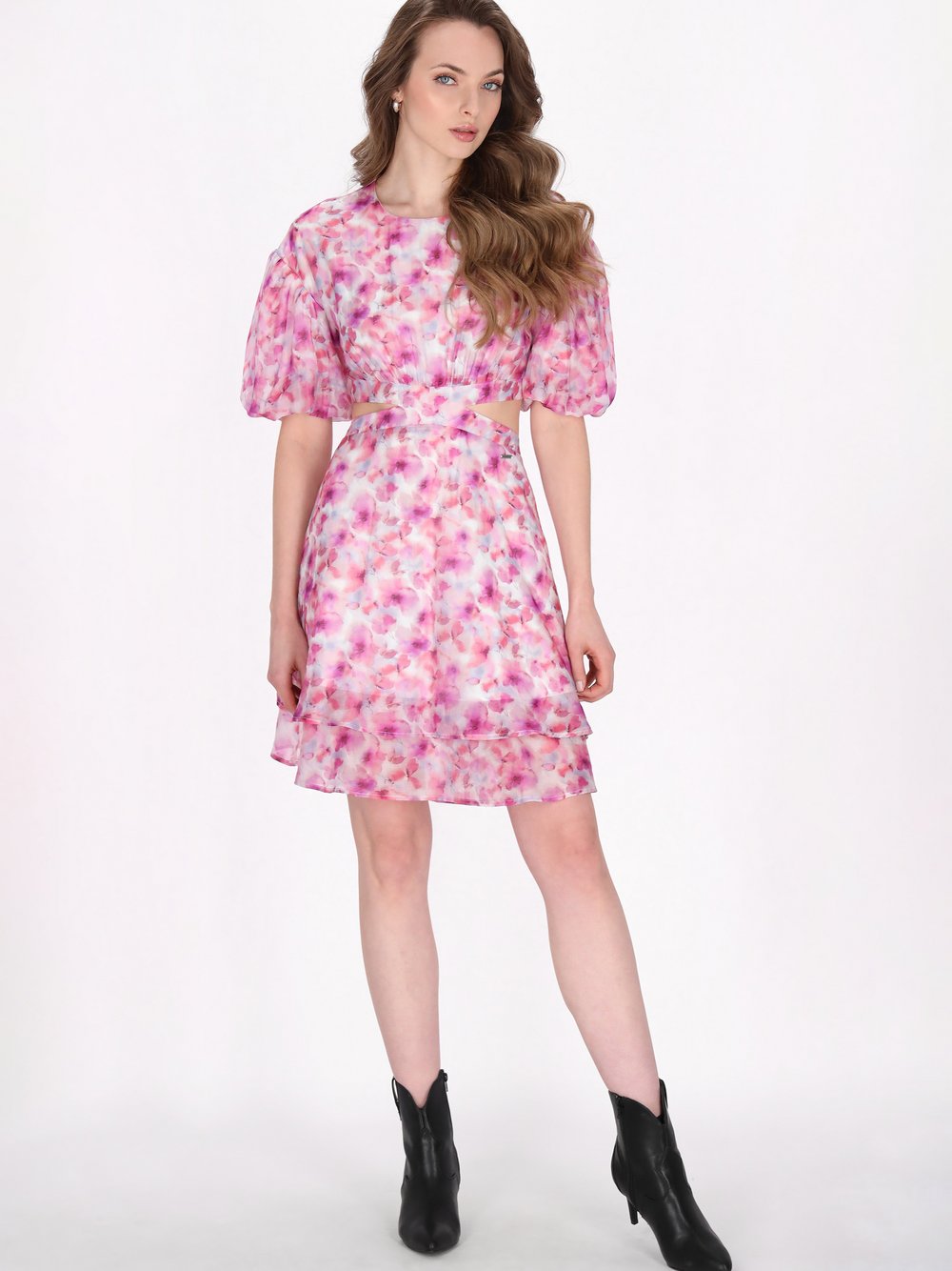 Dreimaster Kleid Damen Viskose rosa bedruckt, L