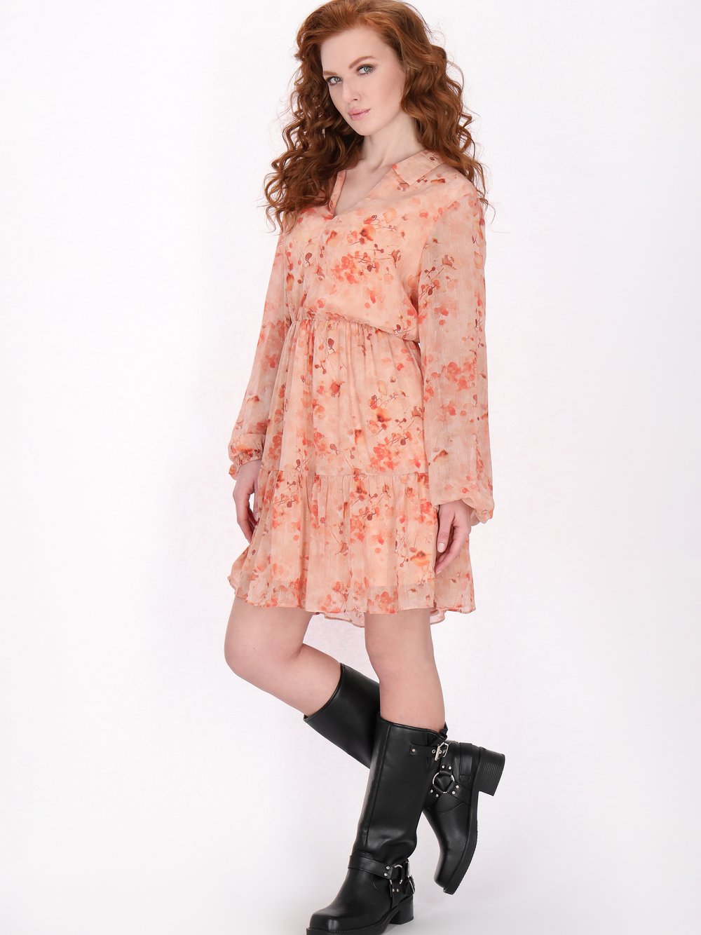 Dreimaster Kleid Damen orange bedruckt, M