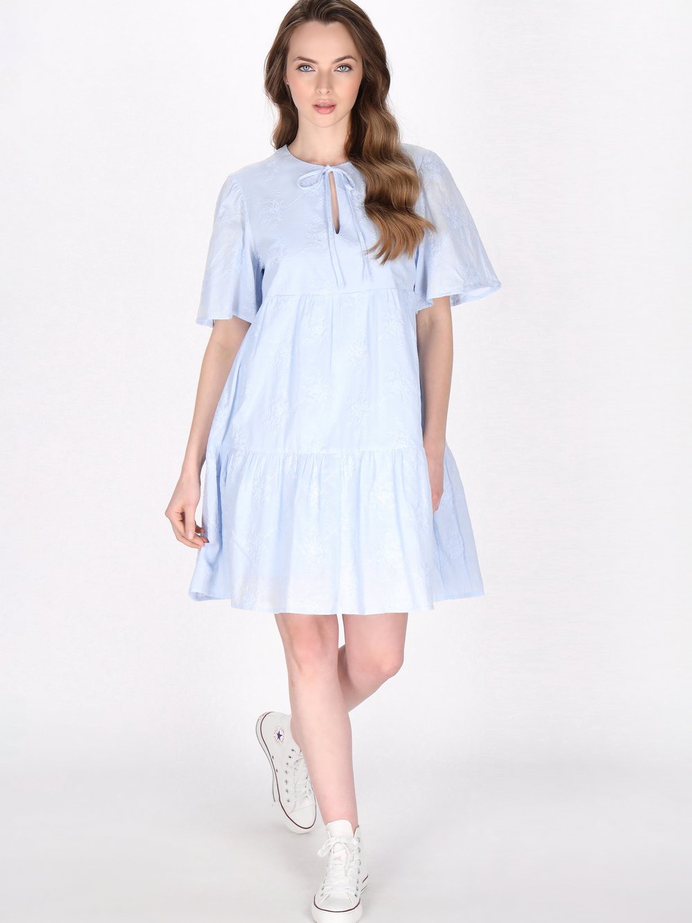 Dreimaster Kleid Damen Baumwolle blau gemustert, M