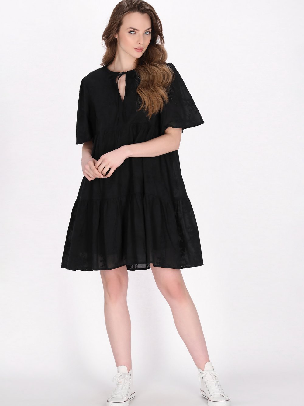 Dreimaster Kleid Damen Baumwolle schwarz gemustert, S