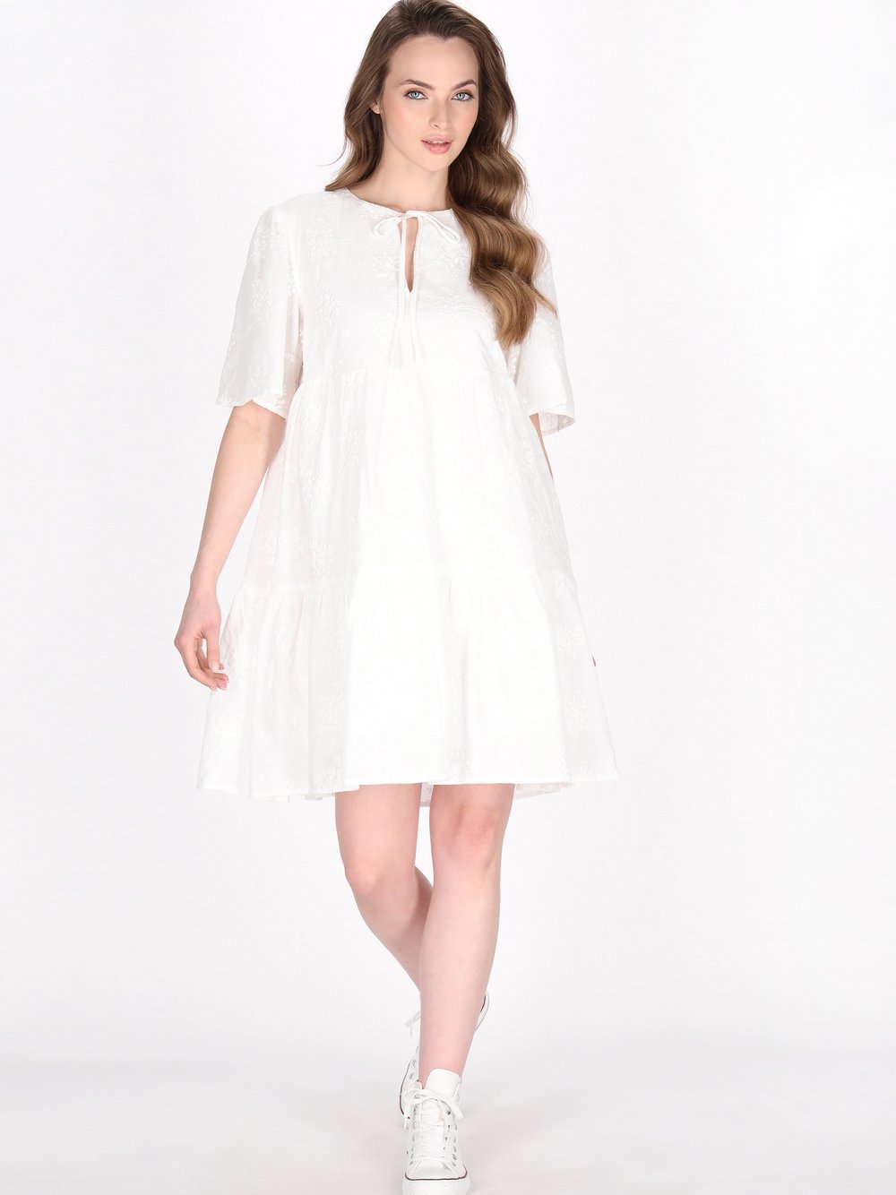 Dreimaster Kleid Damen Baumwolle weiß gemustert, S