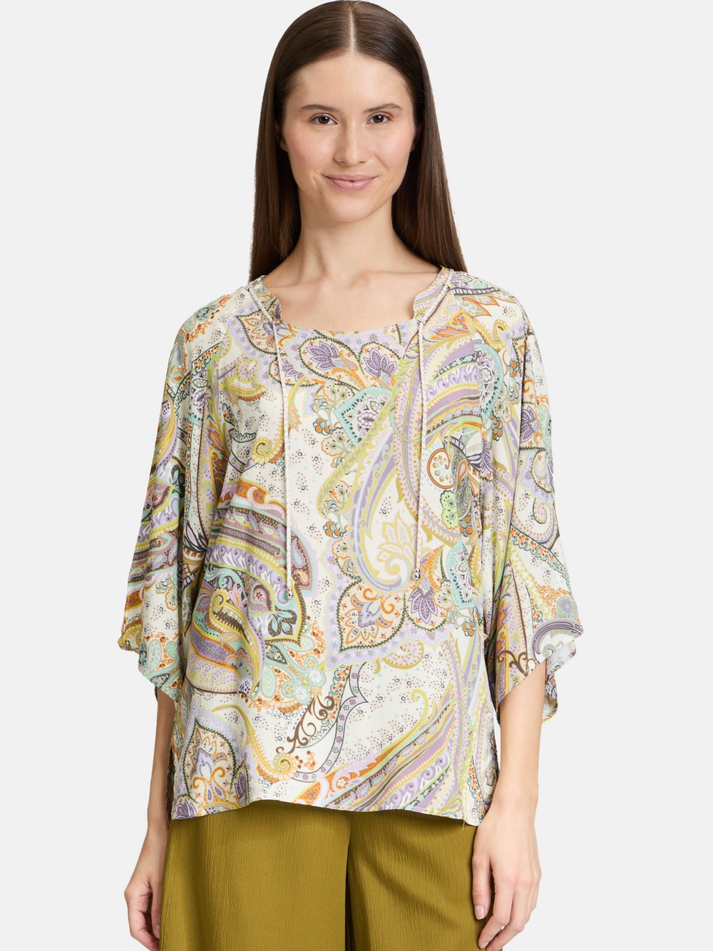 Cartoon Oversize-Bluse Damen Viskose grün gemustert, 34