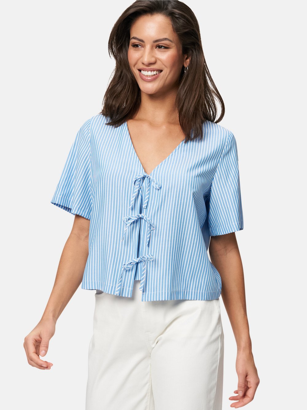 zero Kurzarmbluse Damen blau gestreift, 36