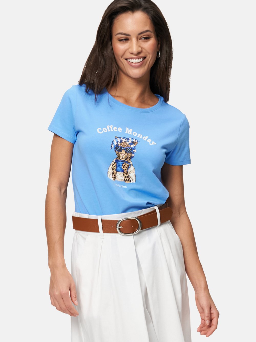 zero Baumwollshirt Damen Baumwolle blau bedruckt, 34