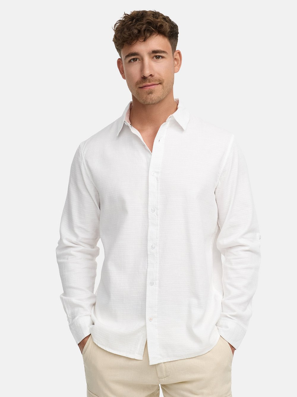 Indicode Hemd Langarm Herren Regular Fit Baumwolle weiß gestreift, S