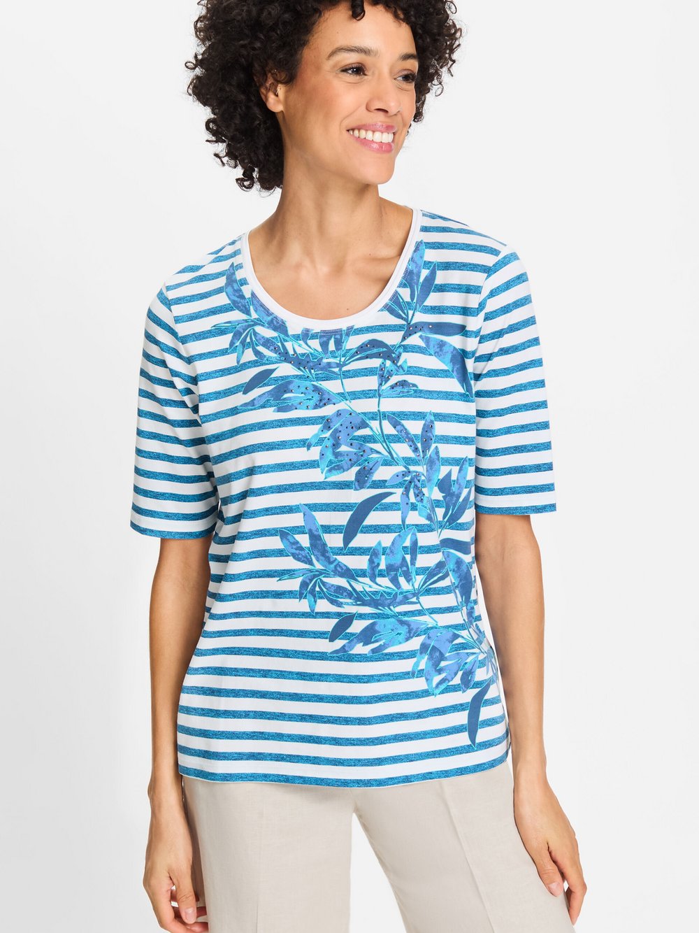 Olsen Shirt Damen Baumwolle blau gestreift, 38