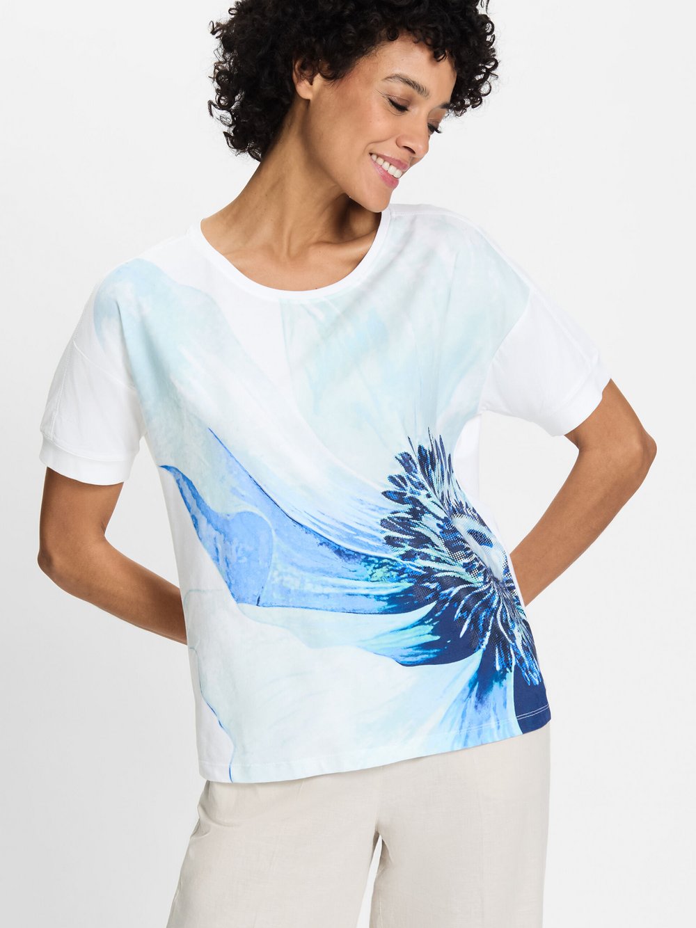 Olsen Shirt Damen Baumwolle blau bedruckt, 44