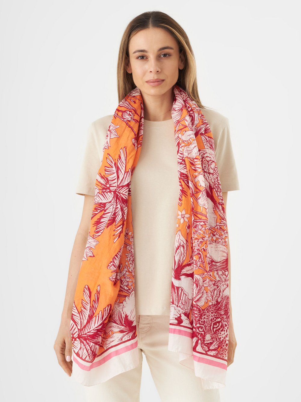 Thumbnail - Codello Schal Damen Baumwolle orange bedruckt, ONE SIZE