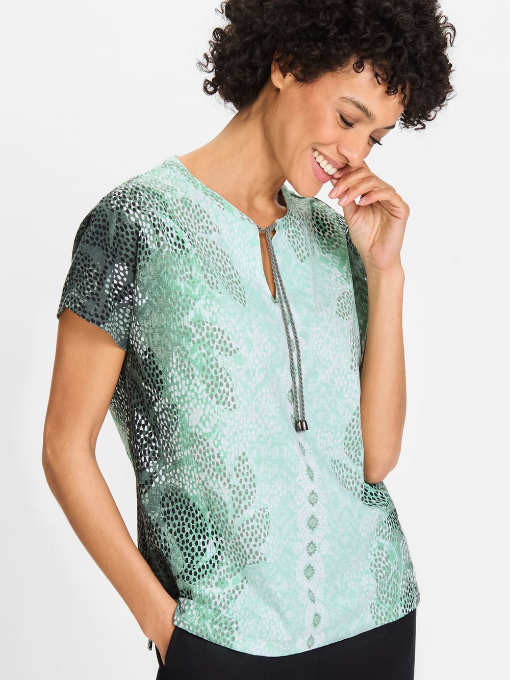 Olsen T-Shirt Damen Baumwolle grün bedruckt, 46