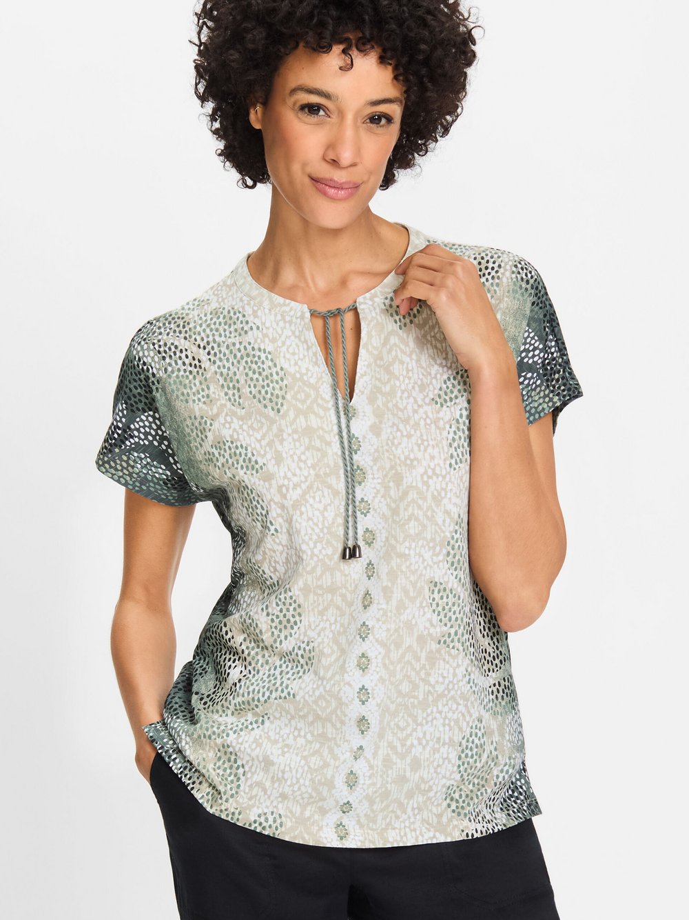 Olsen T-Shirt Damen Baumwolle grau bedruckt, 40