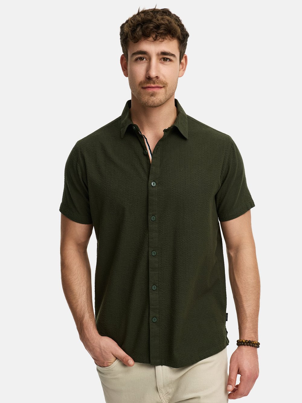 Indicode Hemd Kurzarm Herren Regular Fit Baumwolle grün gestreift, L
