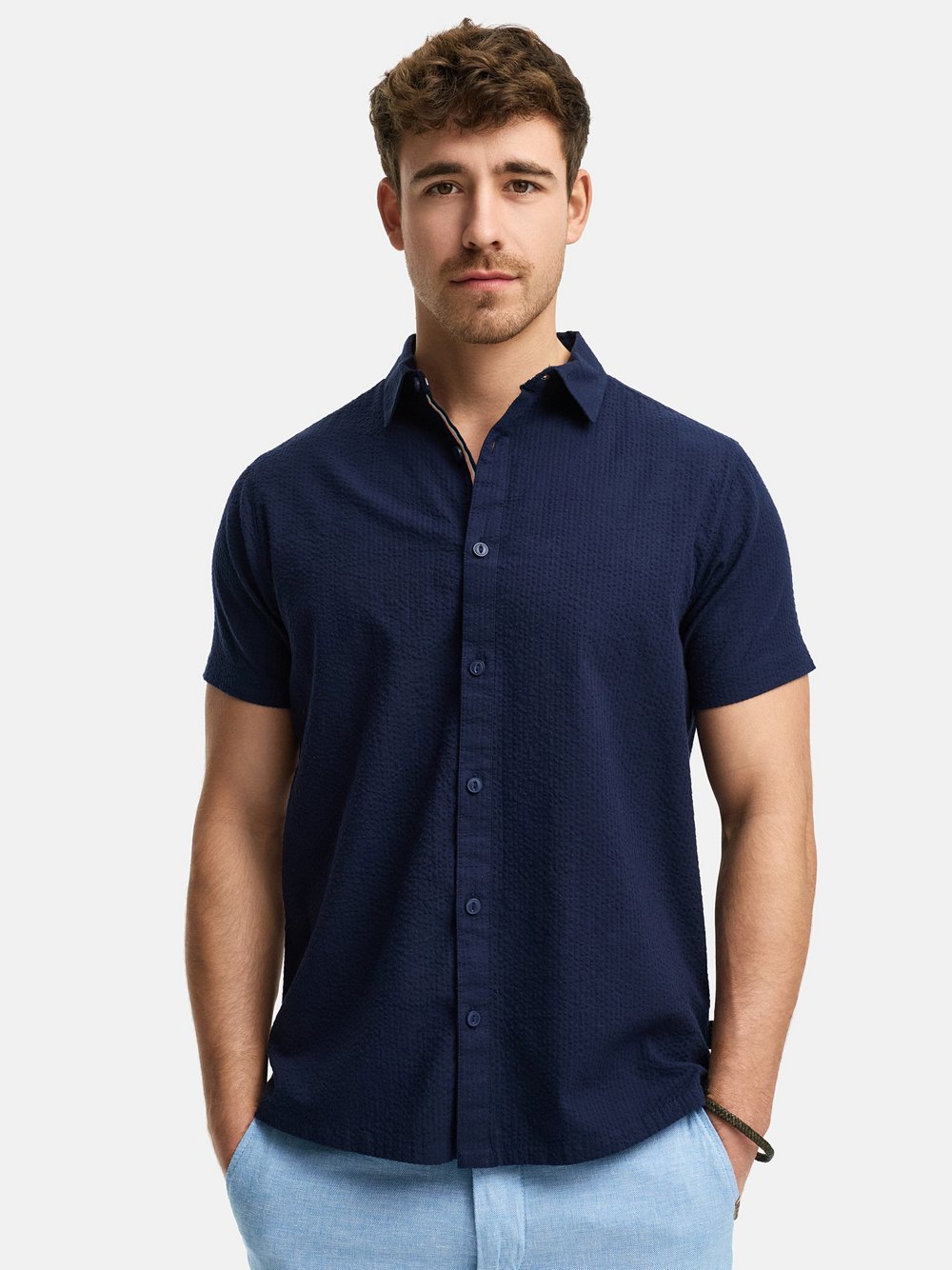 Indicode Hemd Kurzarm Herren Regular Fit Baumwolle blau gestreift, XXL