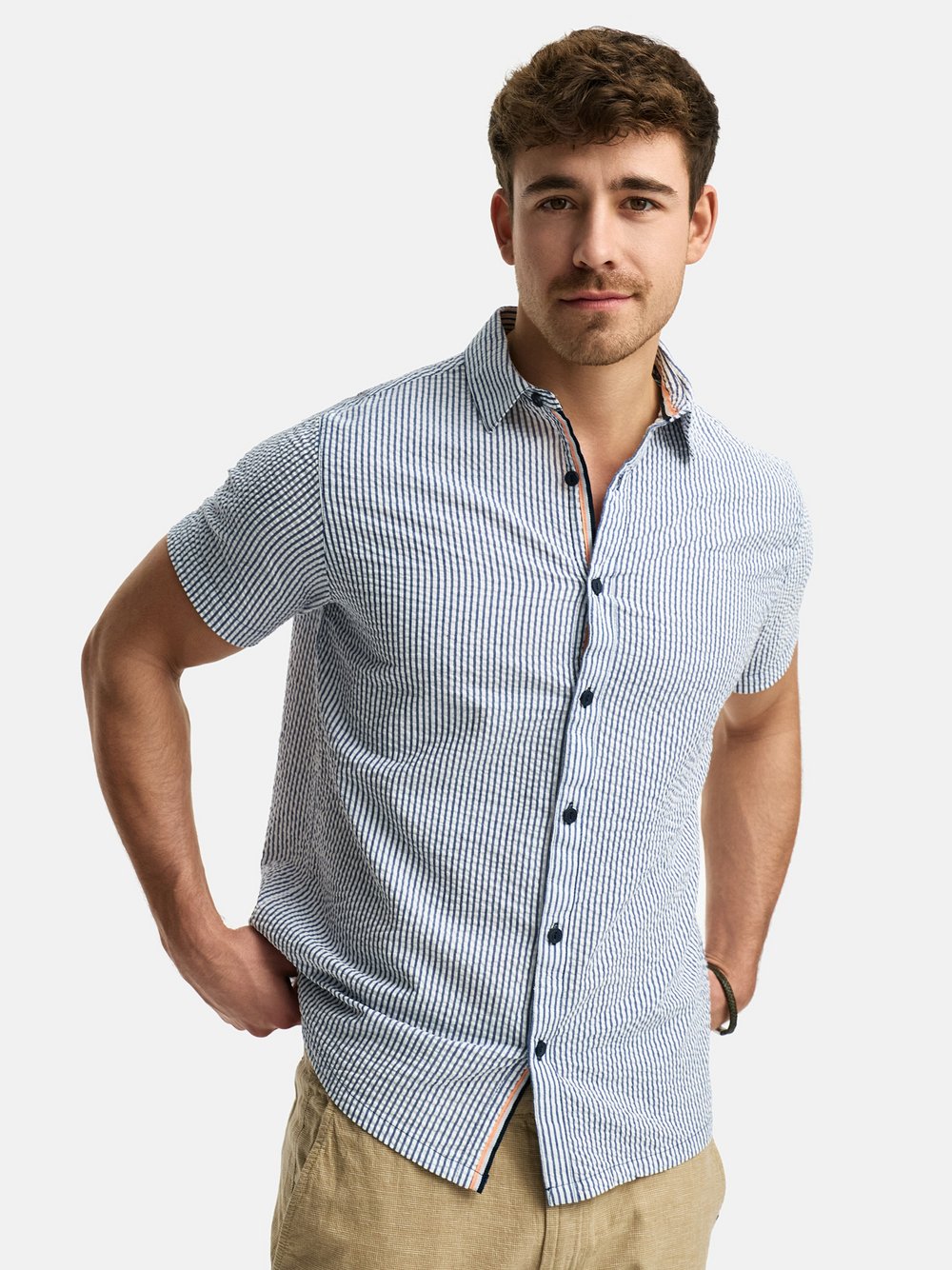 Indicode Hemd Kurzarm Herren Regular Fit Baumwolle blau gestreift, L