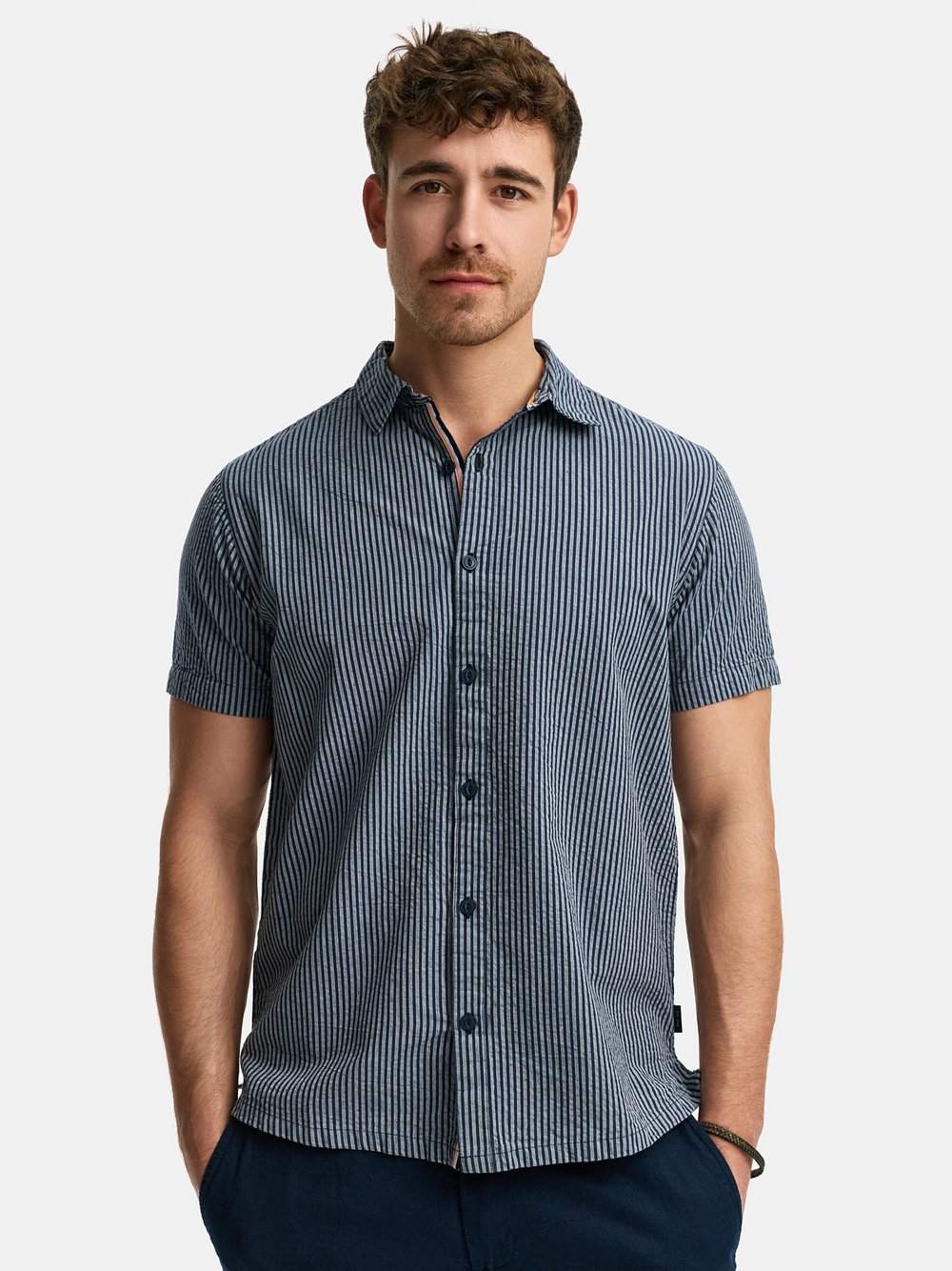 Indicode Hemd Kurzarm Herren Regular Fit Baumwolle blau gestreift, S