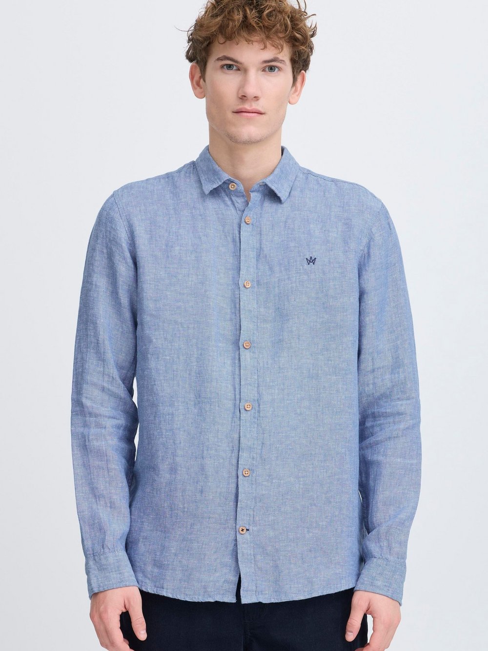 Kronstadt Leinenhemd Herren Regular Fit blau meliert, XXL